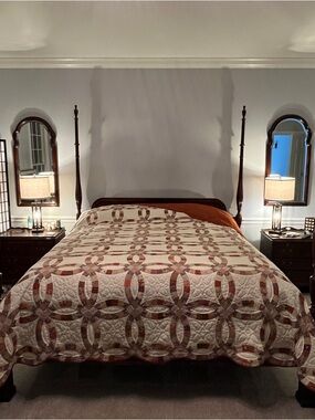 Handcrafted Double Ring Quilt in Cream, Burnt Orange and Browns ~ Oversize King